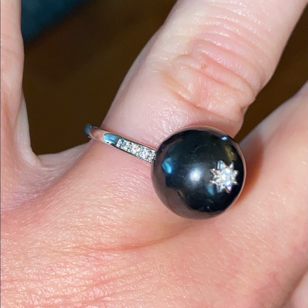 NWT Sterling Silver Shungite & White Zircon CELESTIAL Ring - Picture 11 of 12